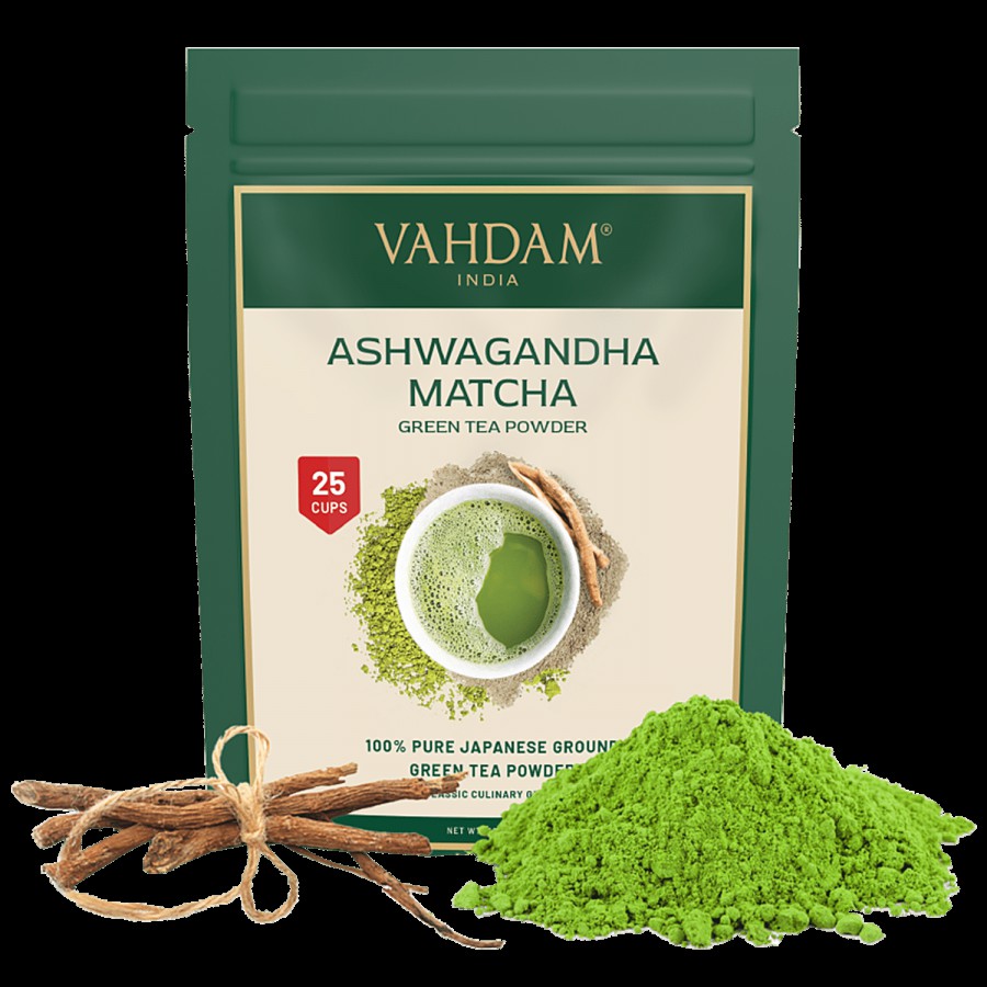 Vahdam Ashwagandha Matcha Green Tea Powder - 100% Pure Japanese Ground