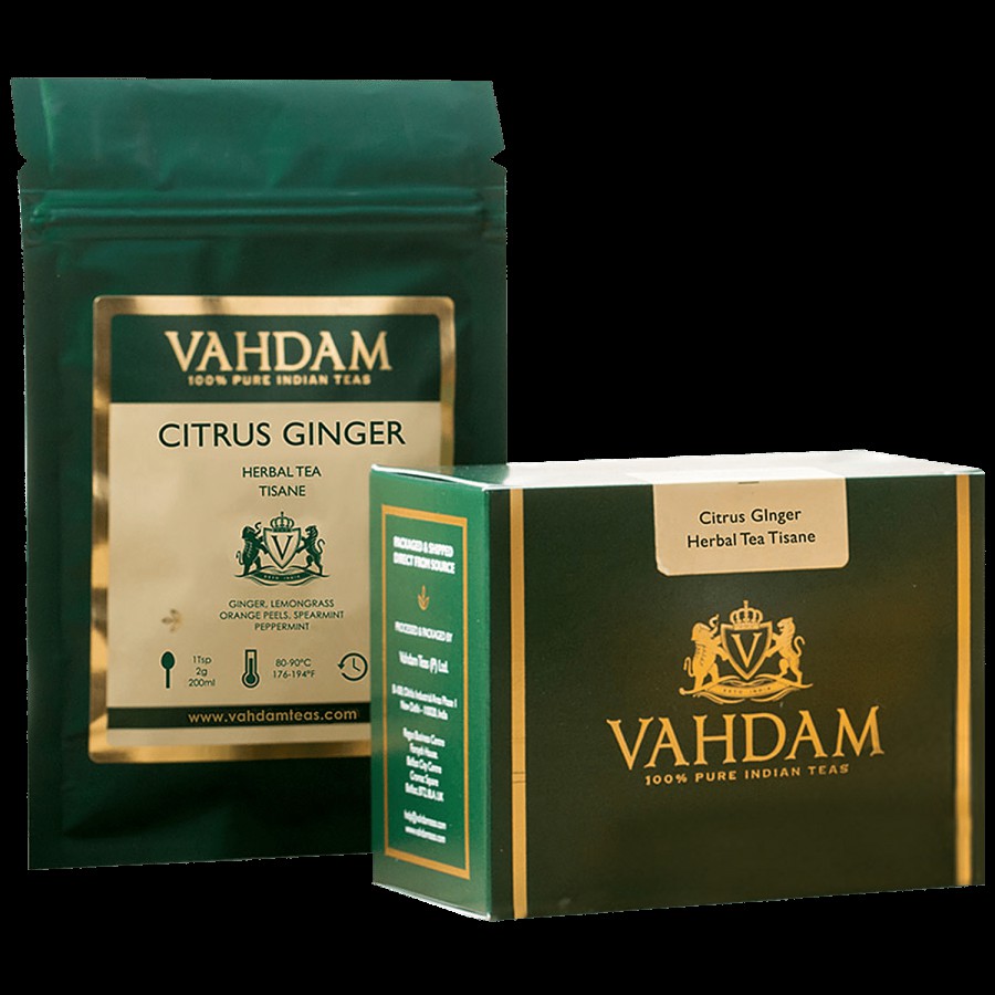 Vahdam Citrus Ginger Herbal Loose Leaf Tea Tisane - 50 Cups