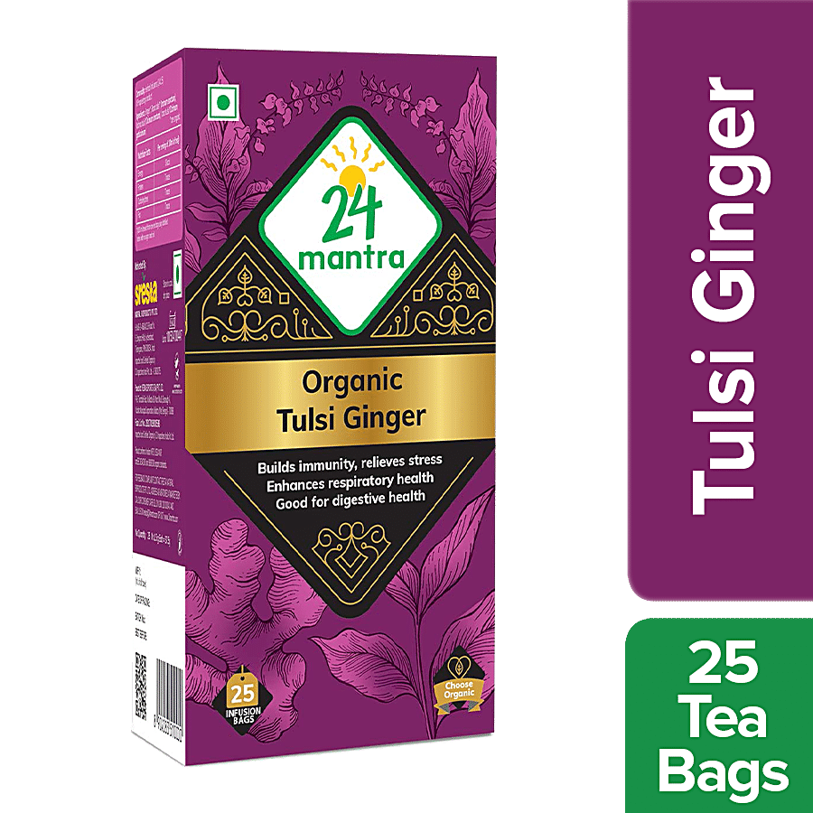 24 Mantra Organic Tulsi Ginger Tea Bags 37.5 g (25 Bags)+ Honey - Himalayan 250 g