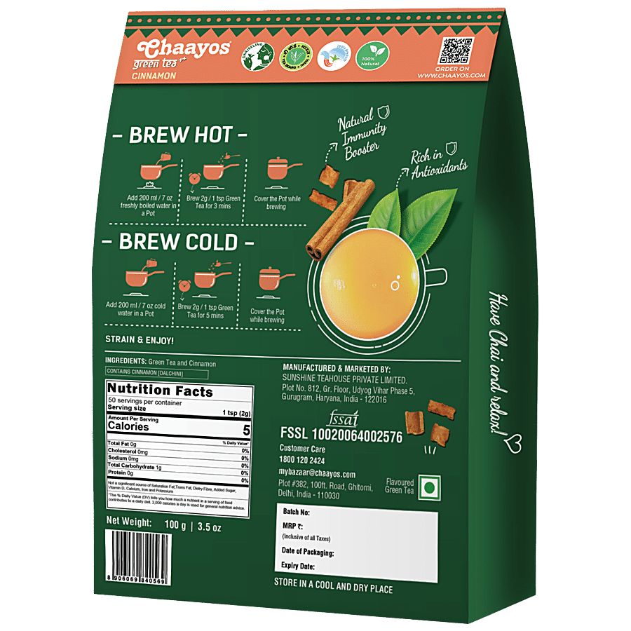 Chaayos Cinnamon Whole Leaf Green Tea - Rich In Antioxidants