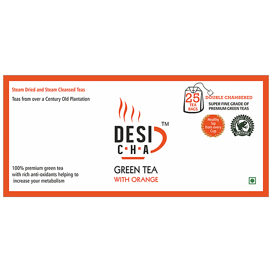 Desi Cha Green Tea Bags With Envelope - Natural Orange Flakes