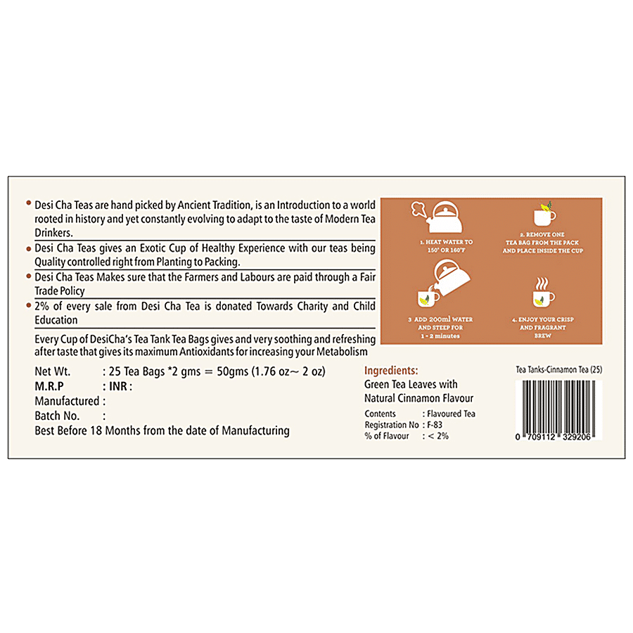 Desi Cha Green Tea Natural Cinnamon - Tea Bags Envelope