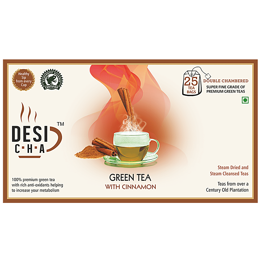 Desi Cha Green Tea Natural Cinnamon - Tea Bags Envelope