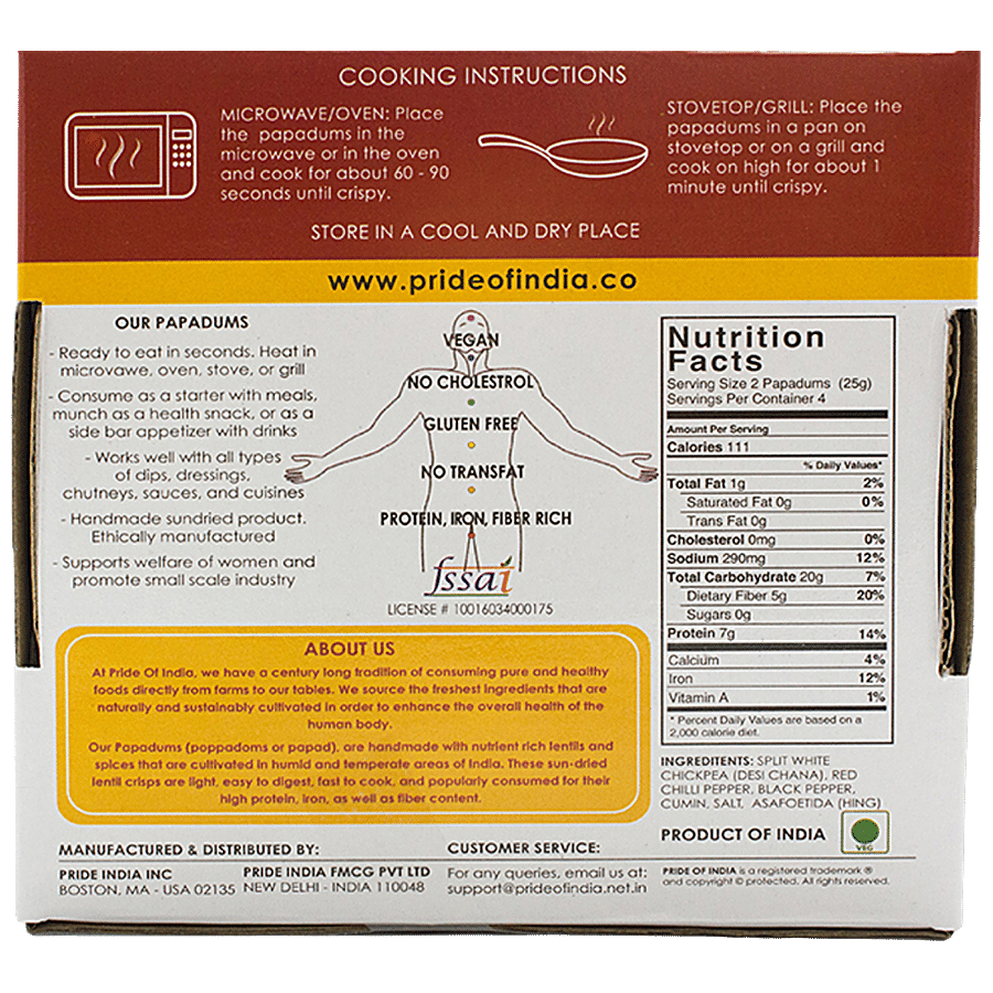Pride Of India Spicy Chickpea Masala Papadum - Handmade Lentil Crisps