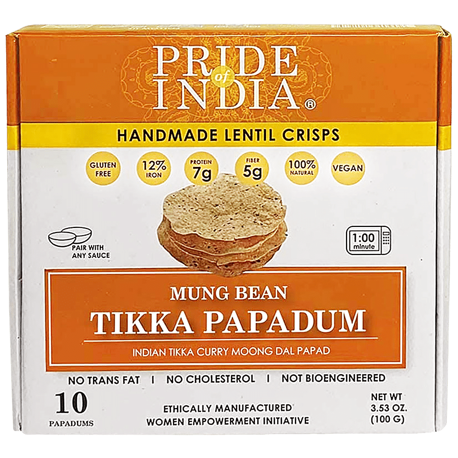 Pride Of India Tikka Curry Mung Bean Papadum - Handmade Lentil Crisps