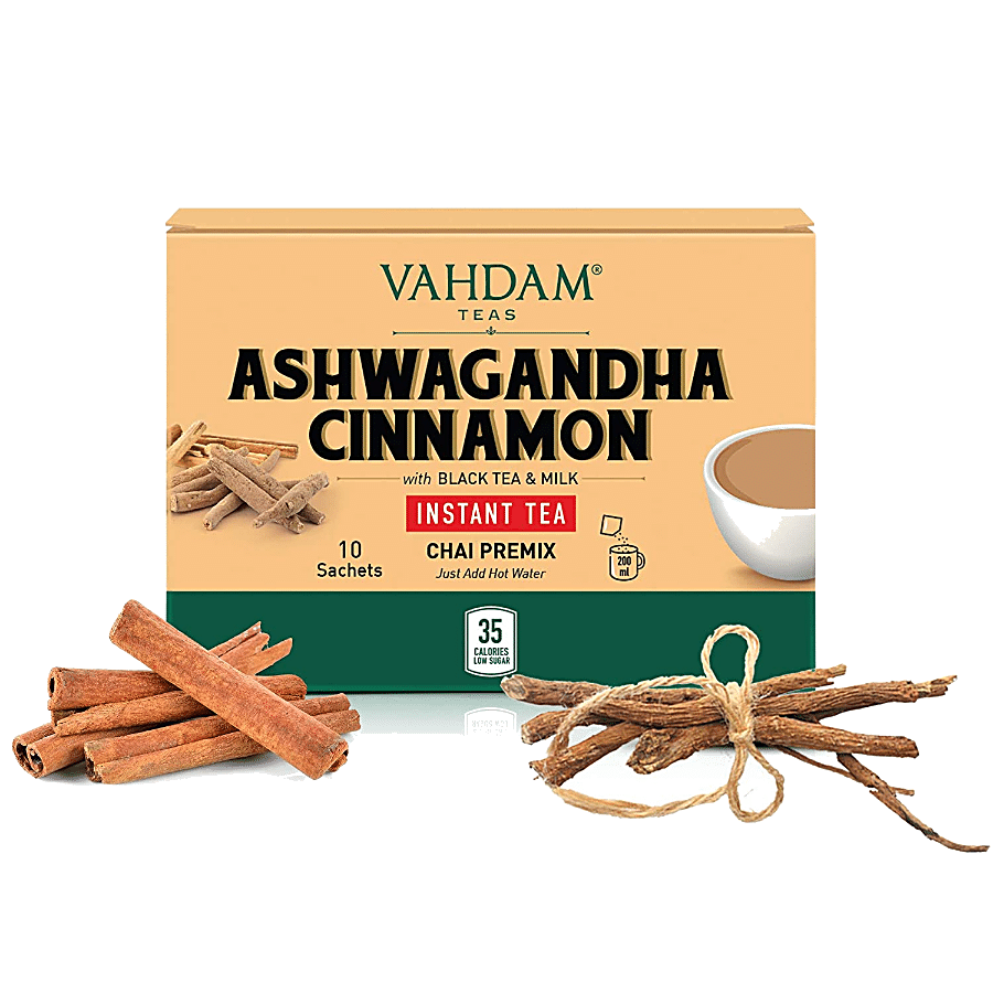 Vahdam  Organic Ashwagandha Cinnamon Instant Tea Premix - With Whole Milk Powder