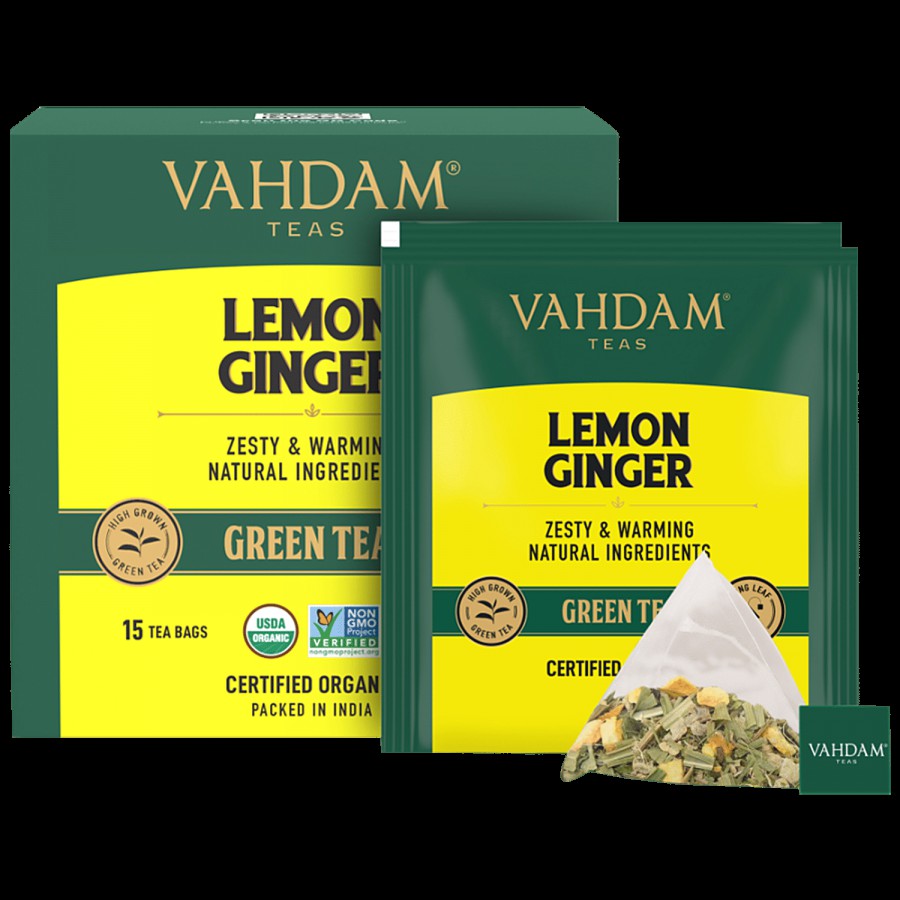 Vahdam Lemon Ginger Green Tea Bags - Vitamin C