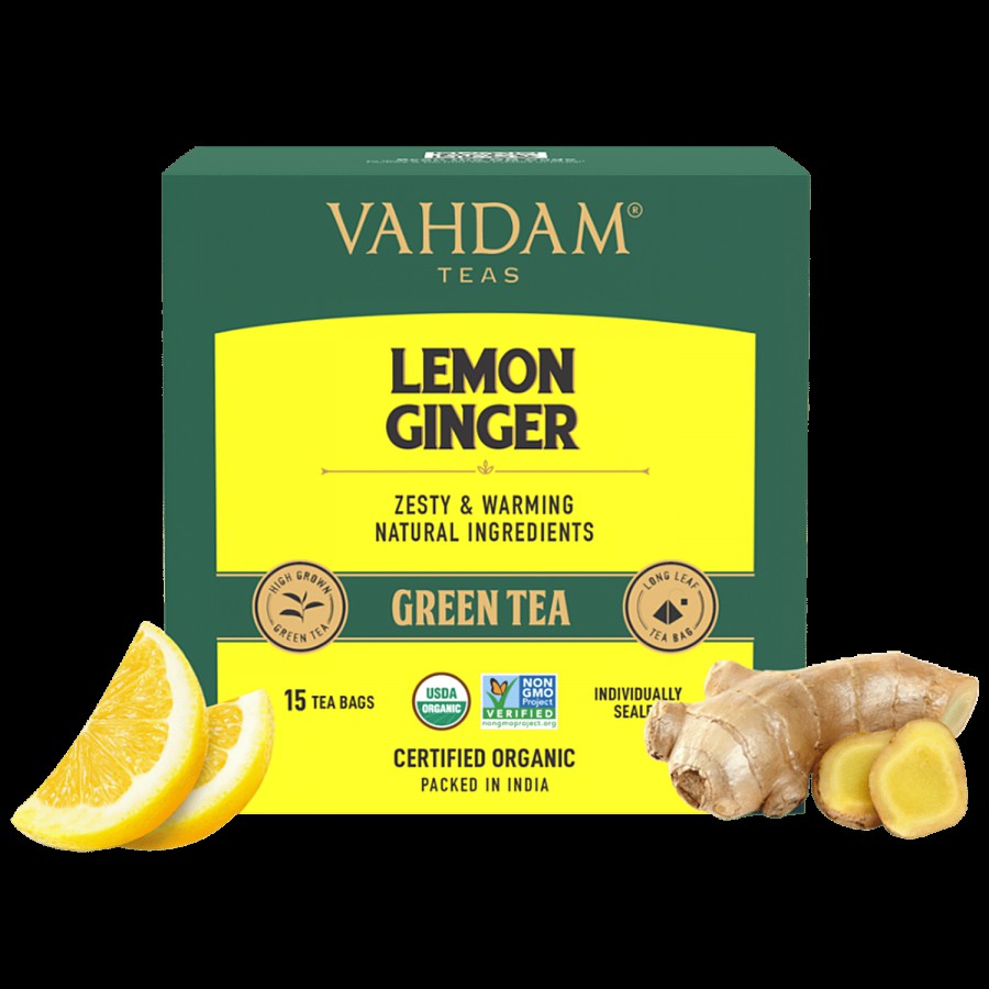 Vahdam Lemon Ginger Green Tea Bags - Vitamin C