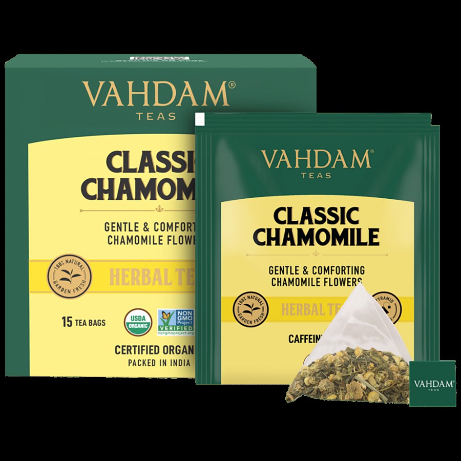 Vahdam Organic Classic Chamomile Tea Bags - Stress Relief & Calming Tea For Sleep