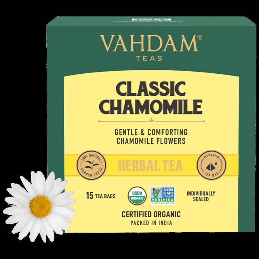 Vahdam Organic Classic Chamomile Tea Bags - Stress Relief & Calming Tea For Sleep