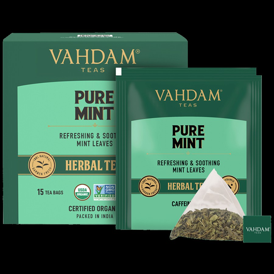 Vahdam Organic Pure Mint Tea Bags - Refreshing Spearmint & Peppermint Tea Blend