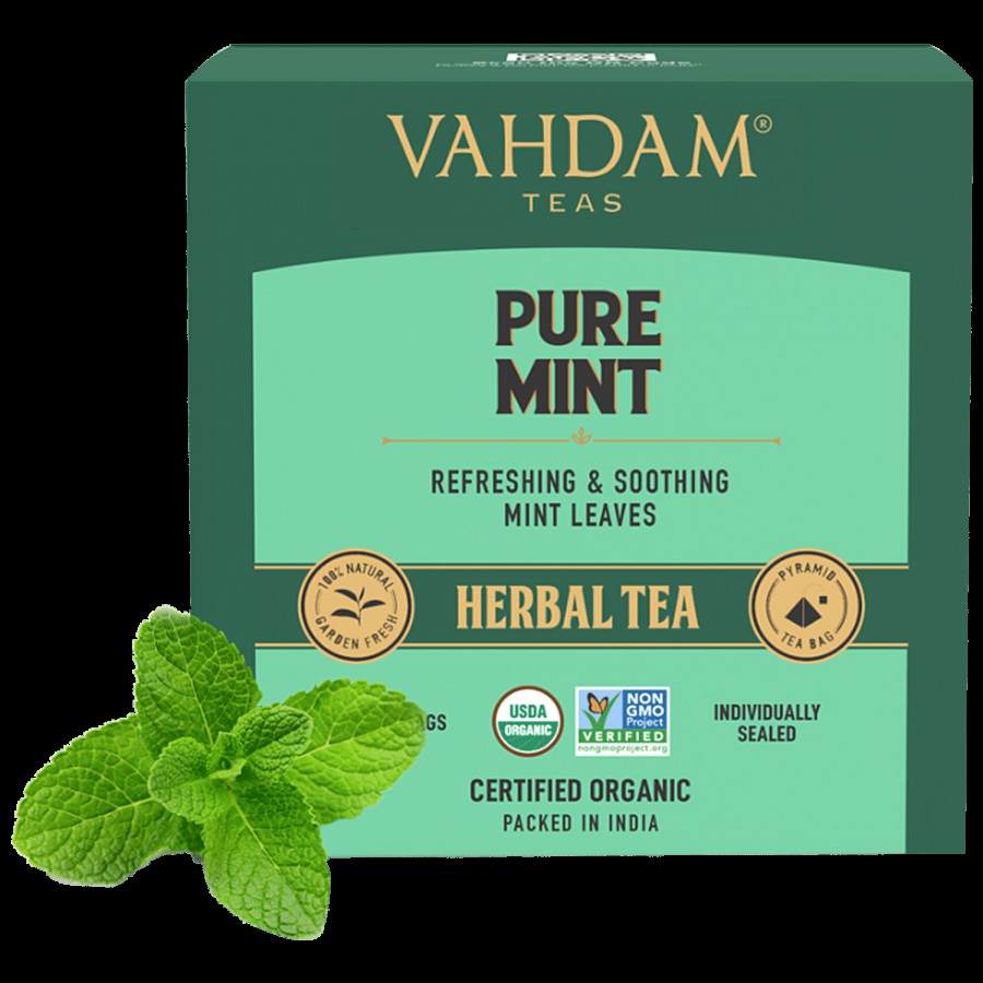 Vahdam Organic Pure Mint Tea Bags - Refreshing Spearmint & Peppermint Tea Blend