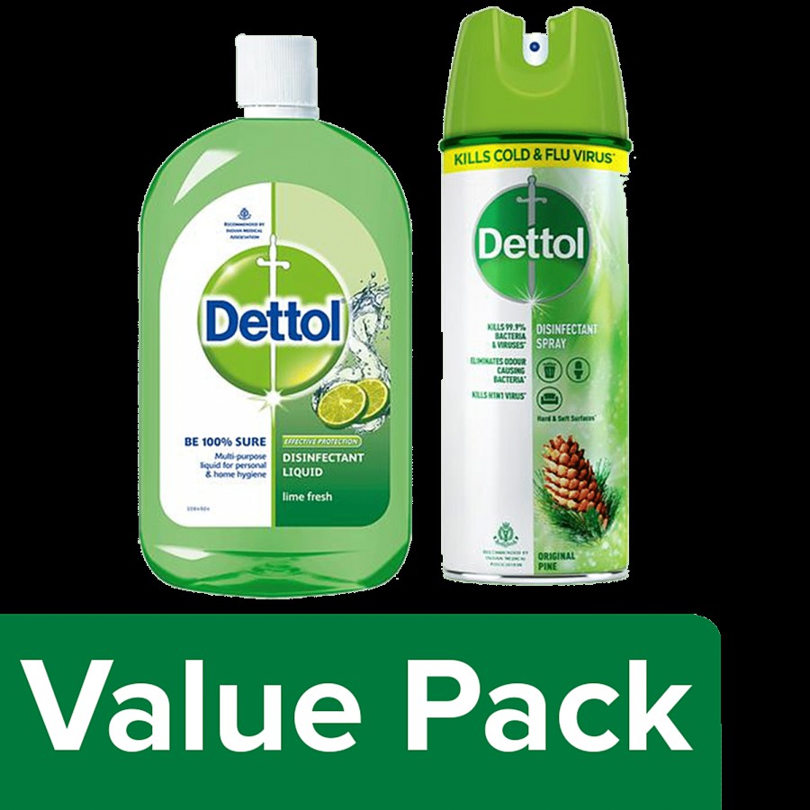 Dettol Hygiene Liquid- Lime Fresh 500 ml + Disinfectant Spray- Original 225 ml