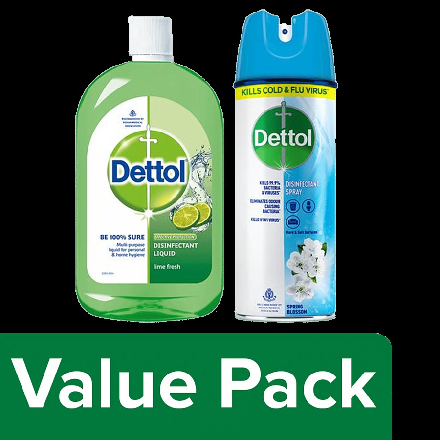 Dettol Hygiene Liquid-Lime Fresh 500ml + Disinfectant Spray-Spring blossom 225ml