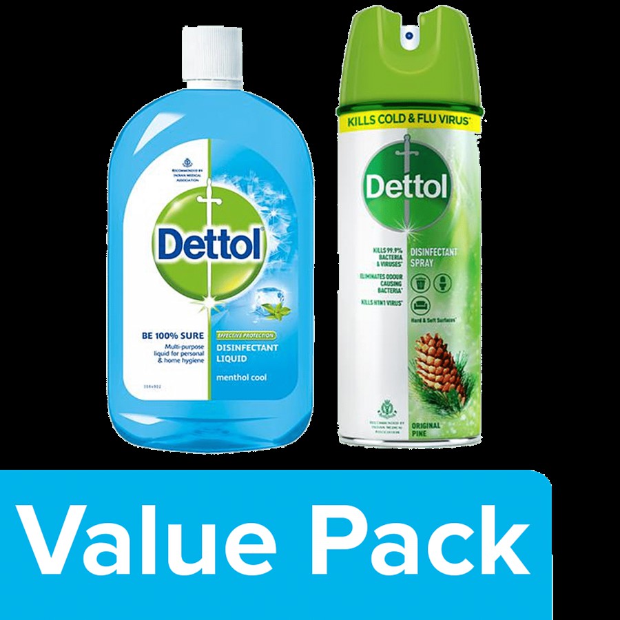 Dettol Liquid Disinfectant Menthol Cool 500ml + Disinfectant Spray- Original 225ml