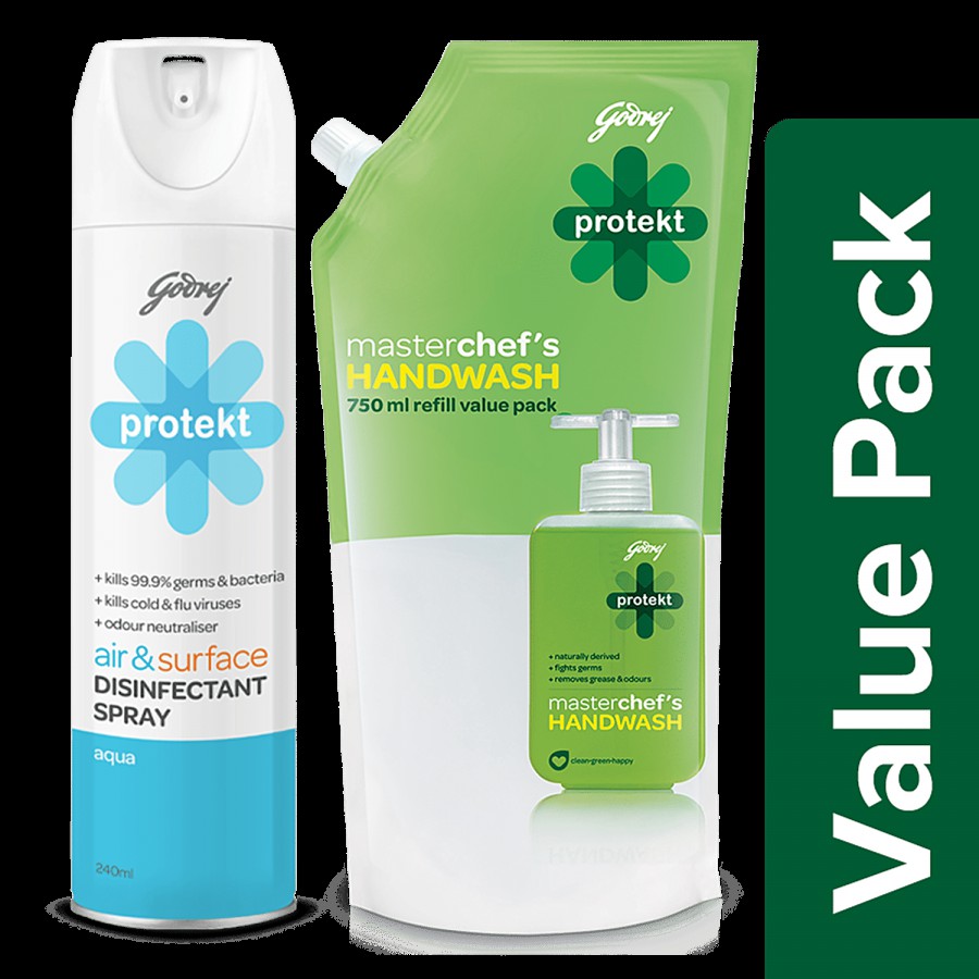 Godrej Protekt Germ Fighter Handwash Neem & Aloe Vera 750 ml + Disinfectant Spray Aqua 240 ml