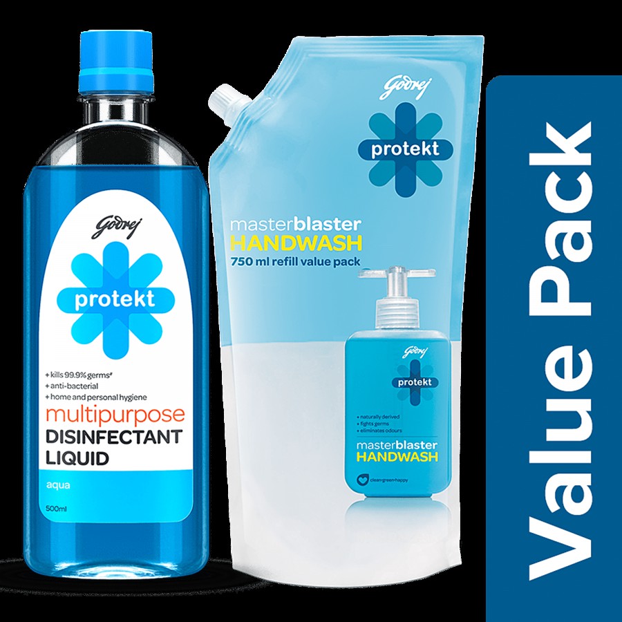 Godrej Protekt Masterblaster Liquid Handwash 725ml + Multipurpose Disinfectant Liquid Aqua500ml