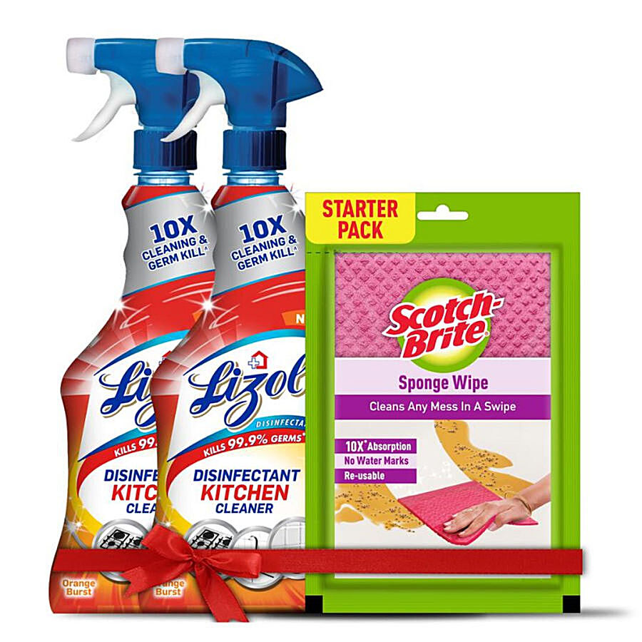 Lizol Disinfectant Kitchen Cleaner Liquid Spray + Scotch Brite Sponge Wipes