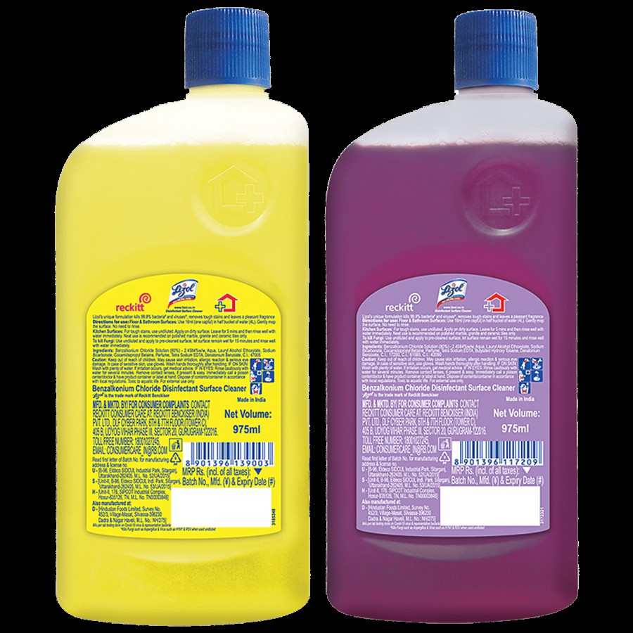 Lizol Disinfectant Surface & Floor Cleaner Liquid Citrus 975 ml + Lavender 975 ml