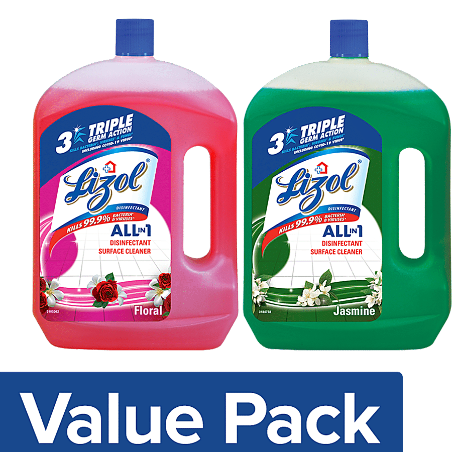 Lizol Disinfectant Surface & Floor Cleaner Liquid Floral 2 L + Jasmine 2 L