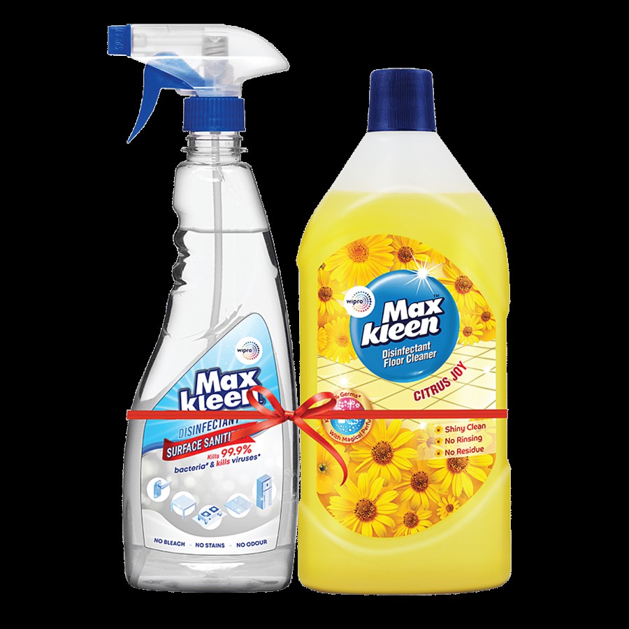 Maxkleen Disinfectant Surface Sanitizer 500ml+Disinfectant Floor Cleaner-Citrus Joy 975ml