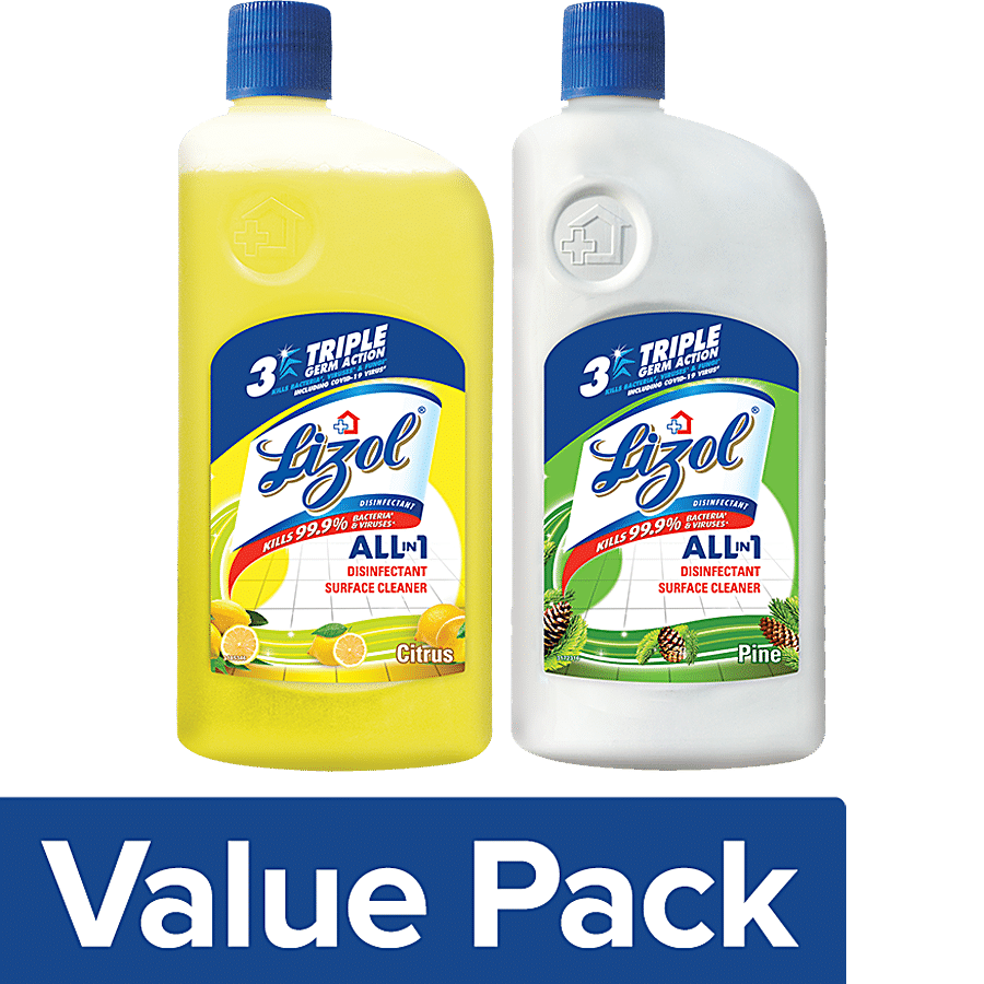 Lizol Disinfectant Surface & Floor Cleaner Liquid Citrus 975 ml + Pine 975 ml