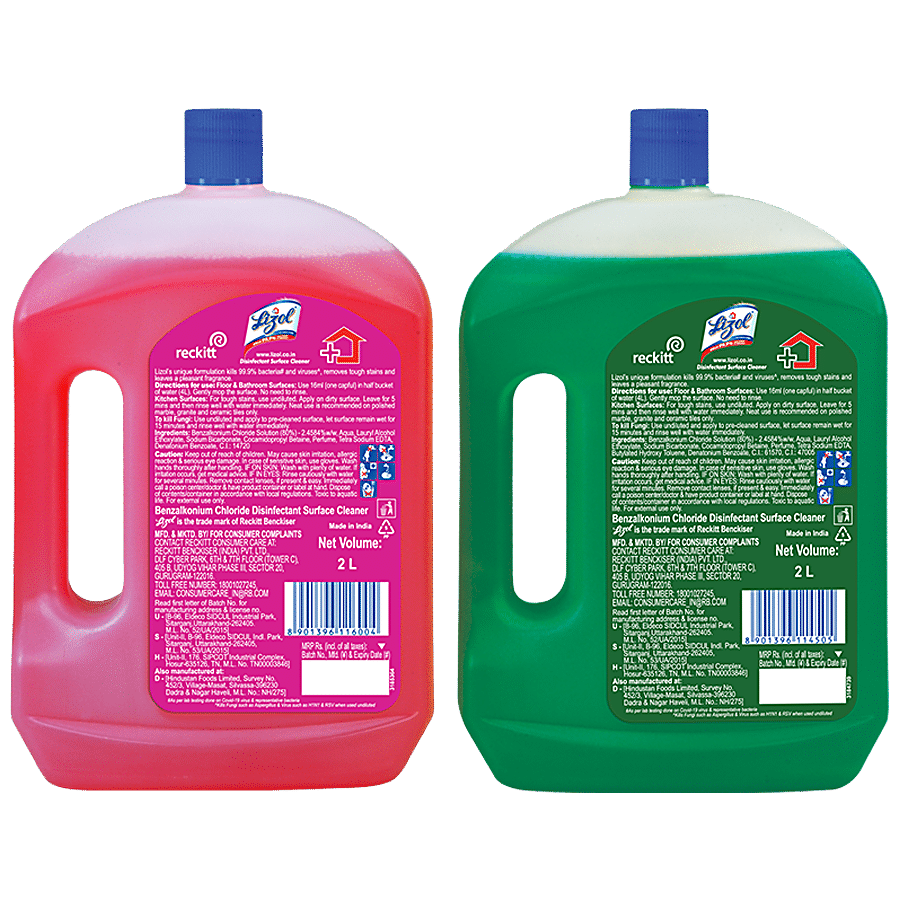 Lizol Disinfectant Surface & Floor Cleaner Liquid Floral 2 L + Jasmine 2 L