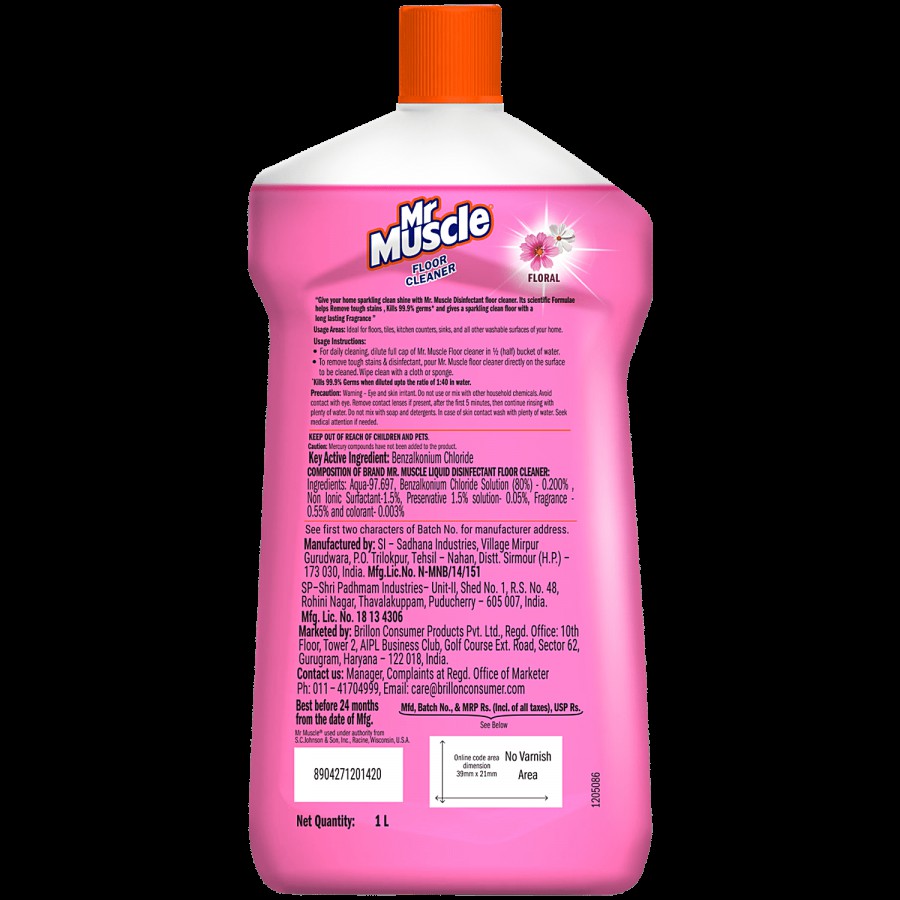 Mr. Muscle Disinfectant Floor Cleaner Liquid - Floral Perfection | Kills 99.9% Germs