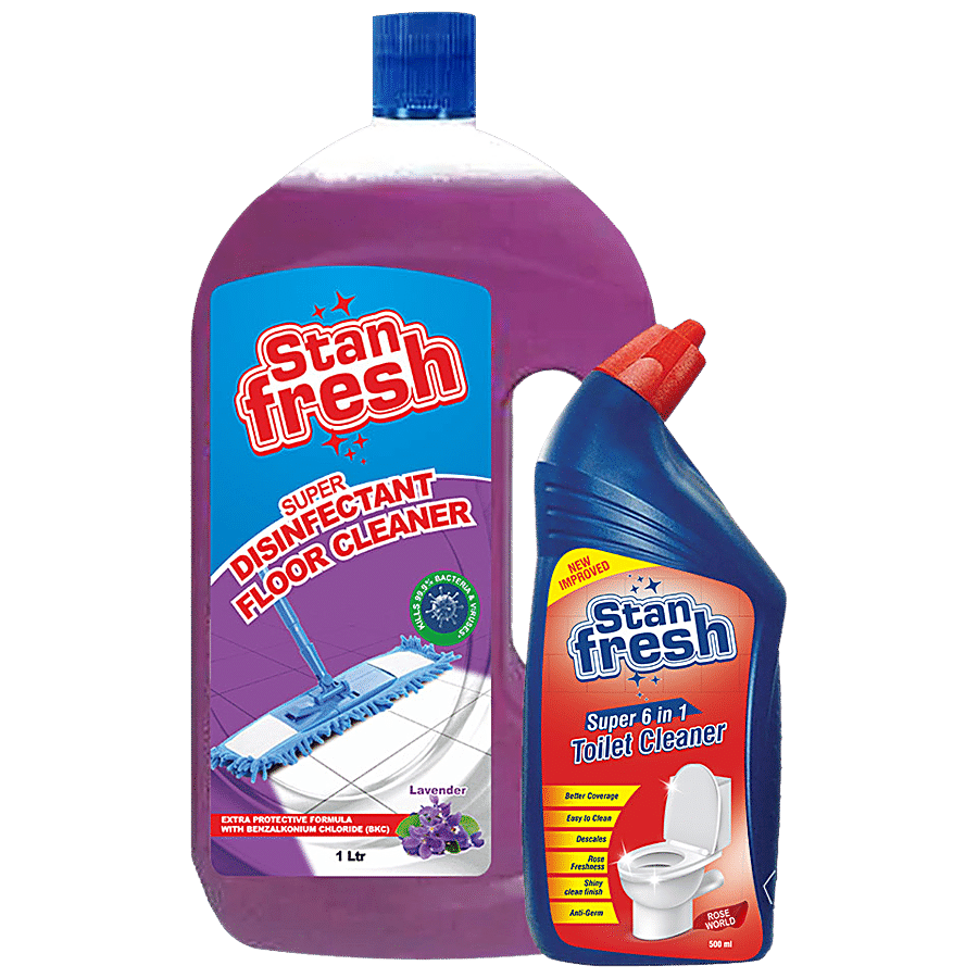 STANFRESH Super Disinfectant Floor Cleaner & Super 6 In 1 Toilet Cleaner - Lavender & Rose World