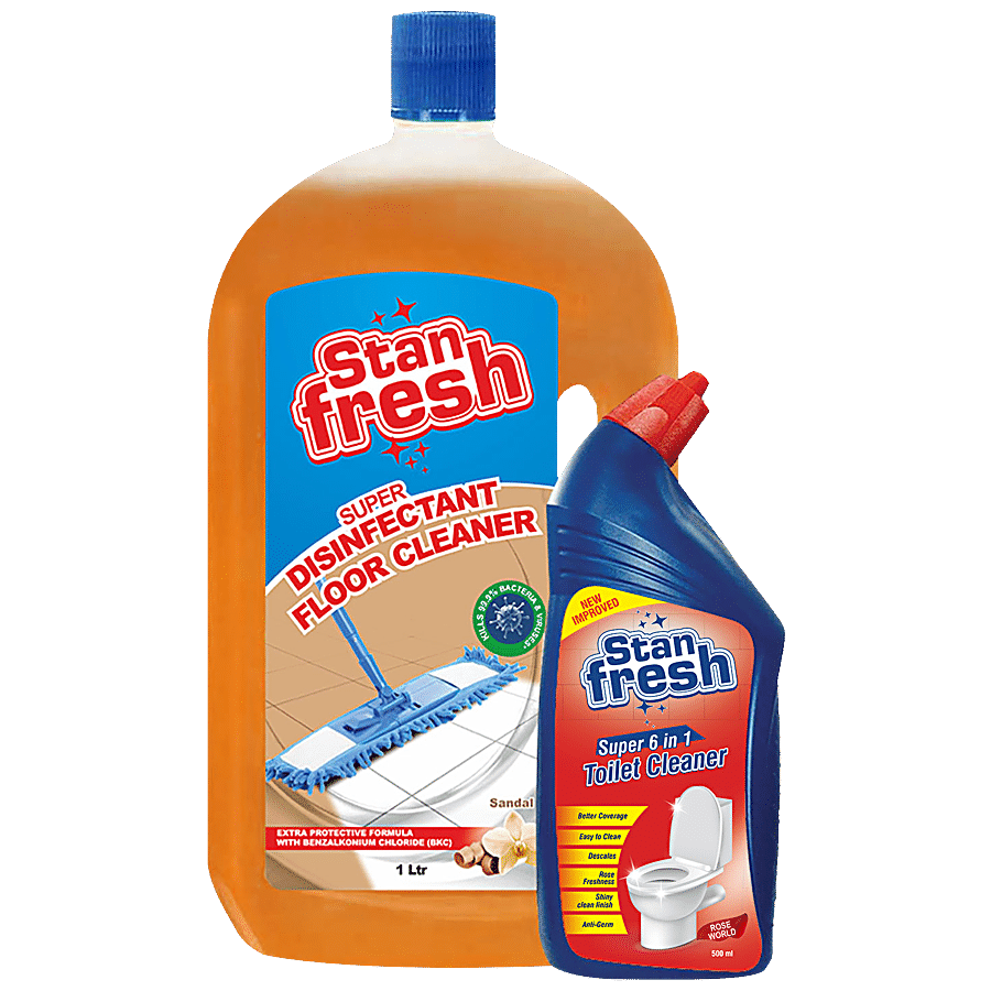 STANFRESH Super Disinfectant Floor Cleaner & Super 6 In 1 Toilet Cleaner - Sandal & Rose World