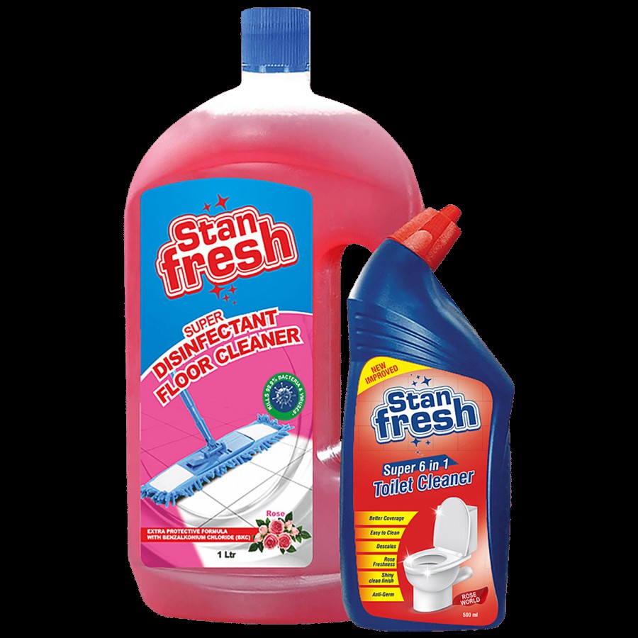 Stanfresh Super Disinfectant Floor Cleaner & Super 6 In 1 Toilet Cleaner - Rose