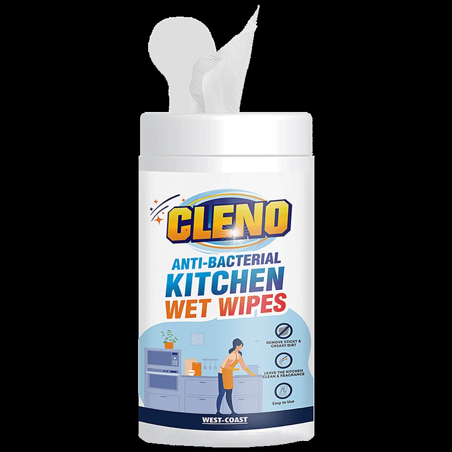 Cleno Anti-Bacterial Kitchen Wet Wipes - Cleans Sticky