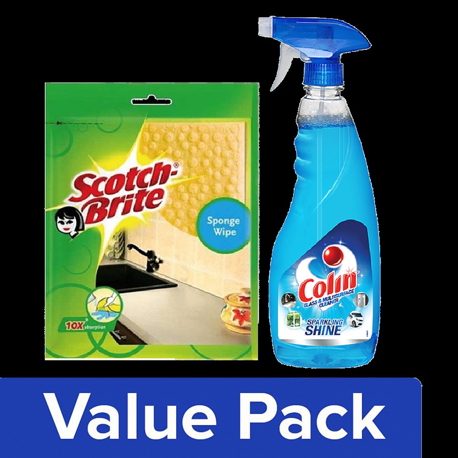 bb Combo Colin Cleaner - Glass & Household 500 ml + Scotch Brite Sponge Wipe Large 1 pc