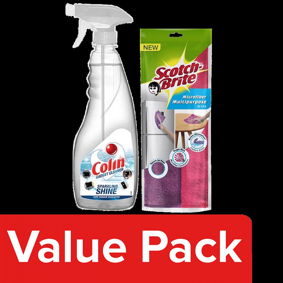 bb Combo Colin TV & Gadget Cleaner 500ml + Scotch Brite Microfibre Multipurpose Wipe 2Pcs