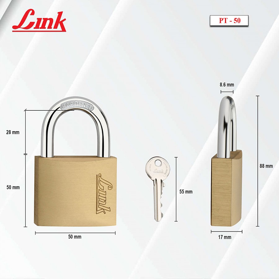 Link PT 50 mm New Brass Padlock - With 3 Keys