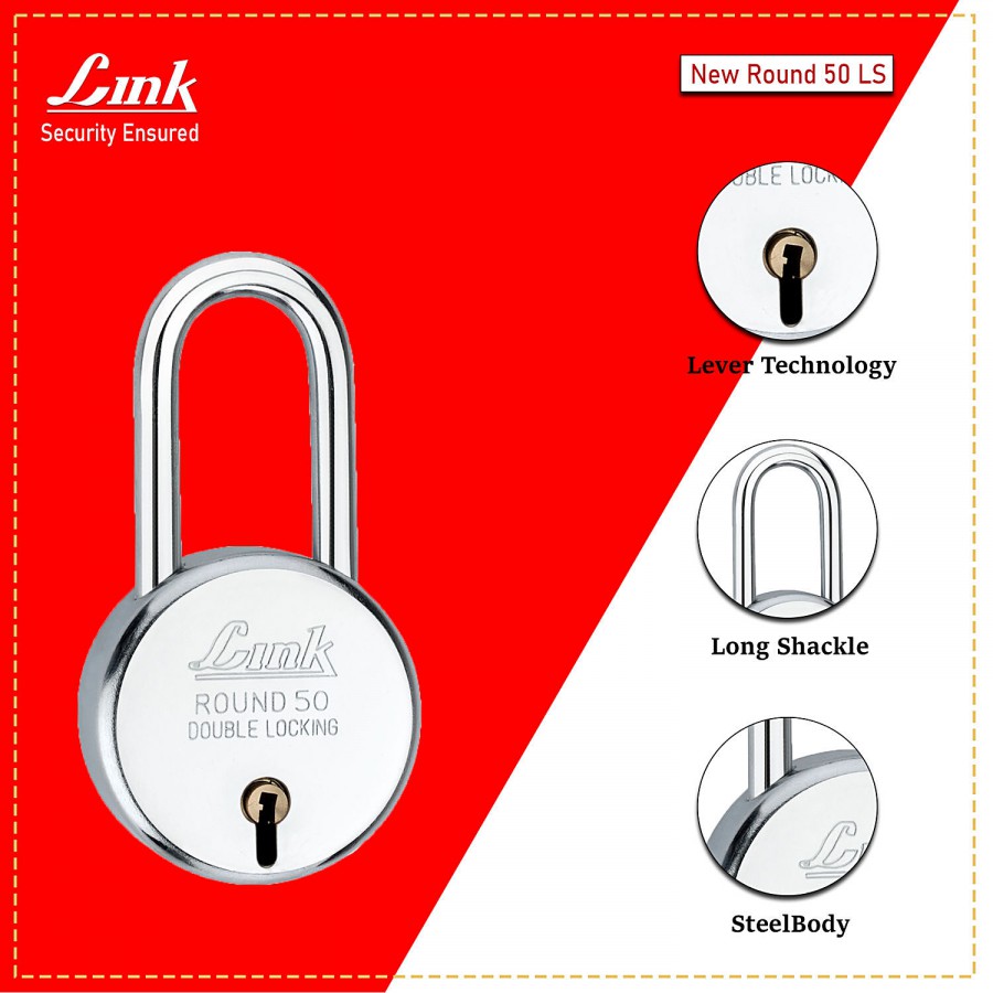 Link Round 50 mm Double Locking Padlock - With 3 Keys