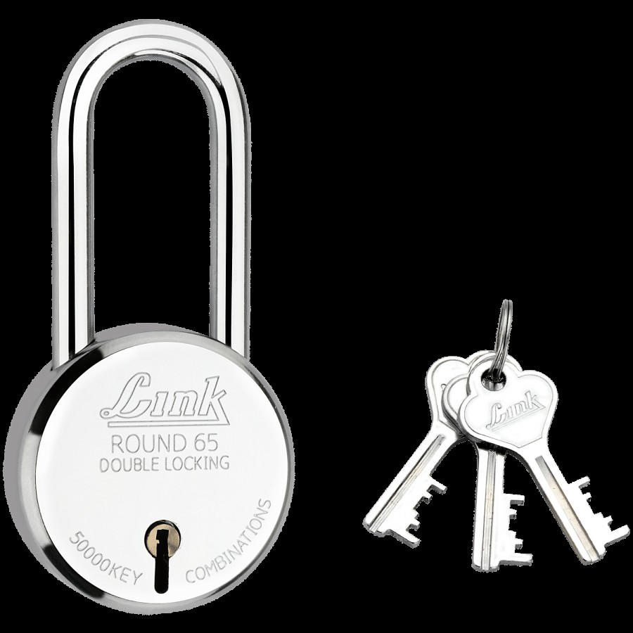 Link Round 65 mm Double Locking Padlock - With 3 Keys