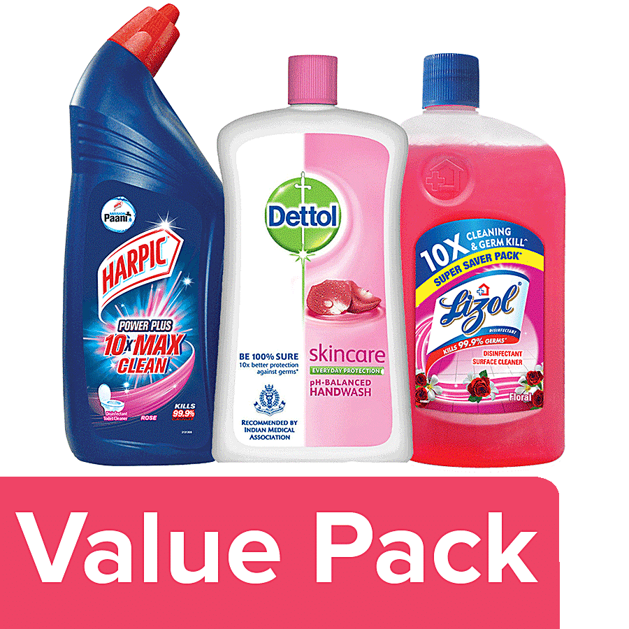 bb Combo Dettol Hand Wash 900ml + Harpic Toilet Cleaner 1L + Lizol Floor Cleaner 975ml