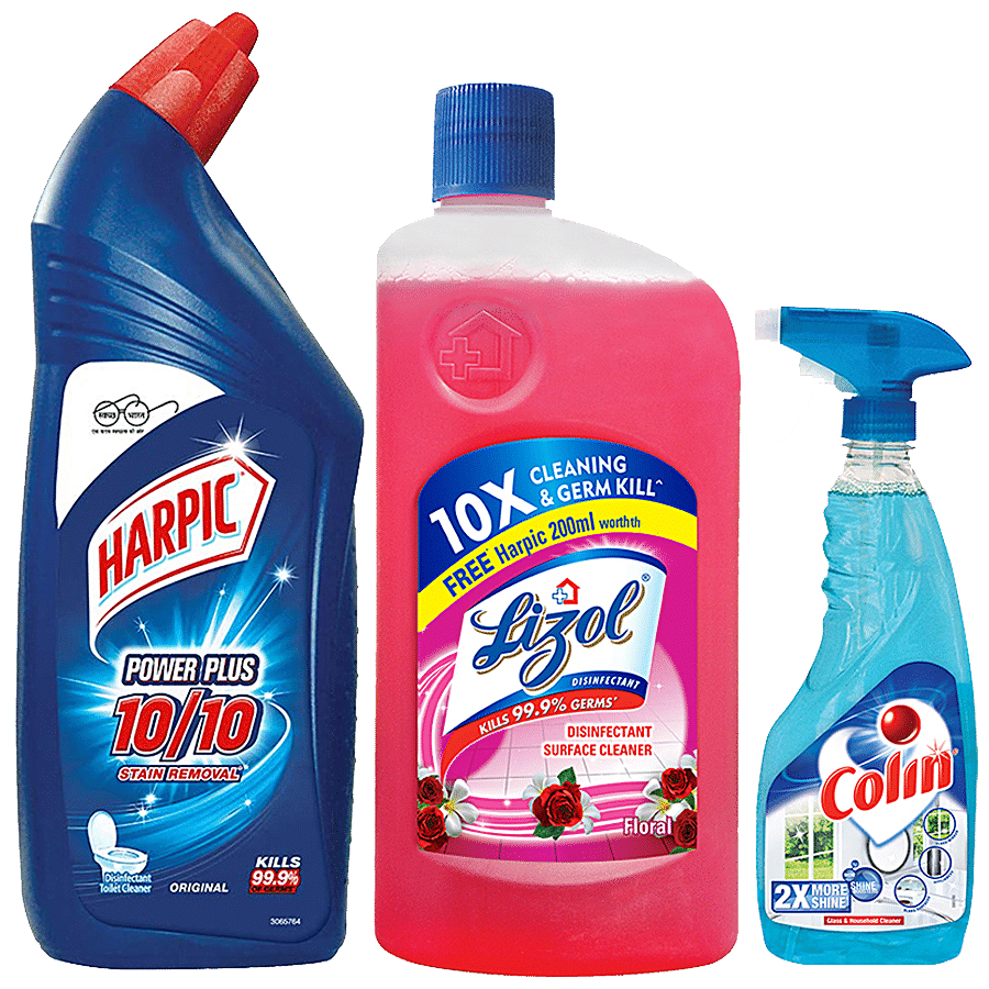 bb Combo Harpic Toilet Cleaner 1 L + Lizol Surface Cleaner 1 L + Colin Cleaner 500 ml