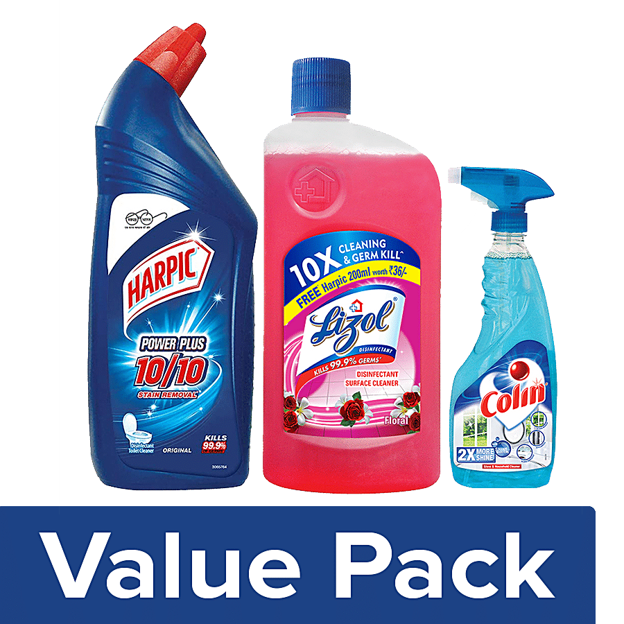 bb Combo Harpic Toilet Cleaner 1 L + Lizol Surface Cleaner 1 L + Colin Cleaner 500 ml