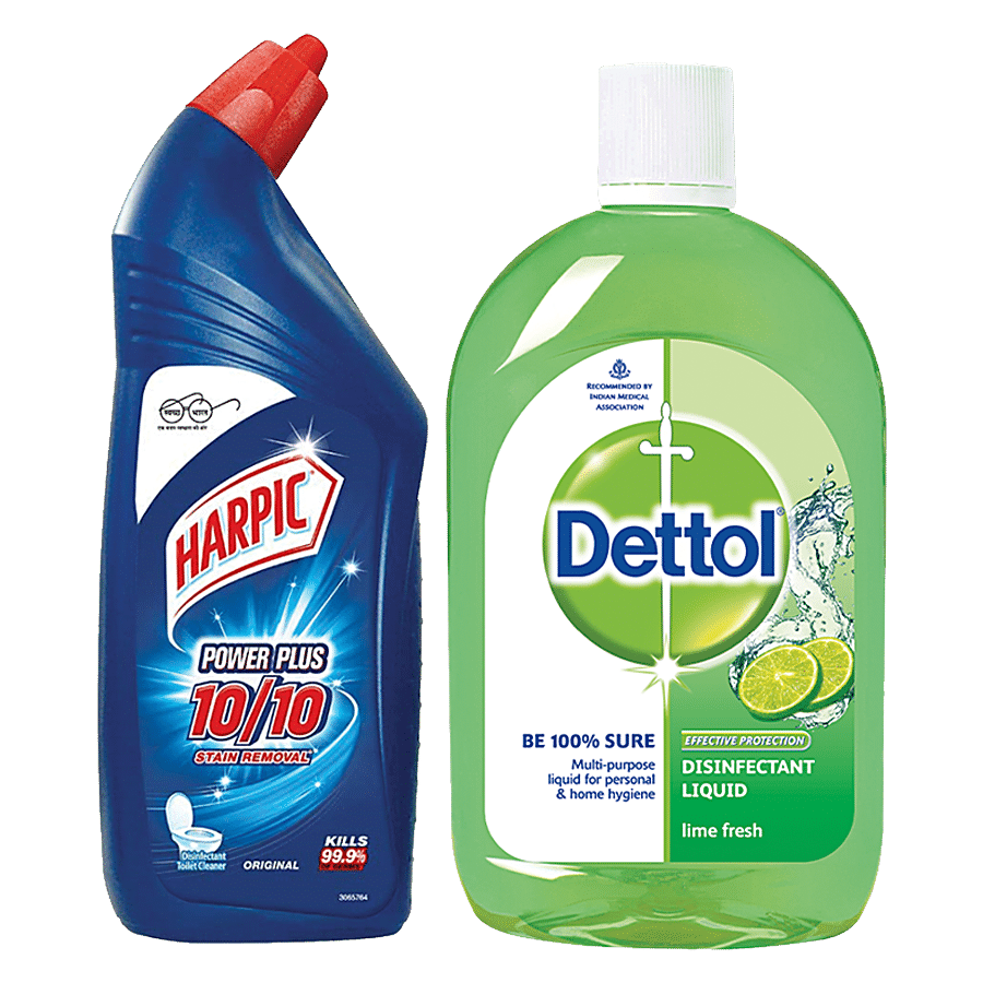 bb Combo Harpic Toilet Cleaner Original Power Plus 1 L + Dettol Disinfectant Liquid 1 L