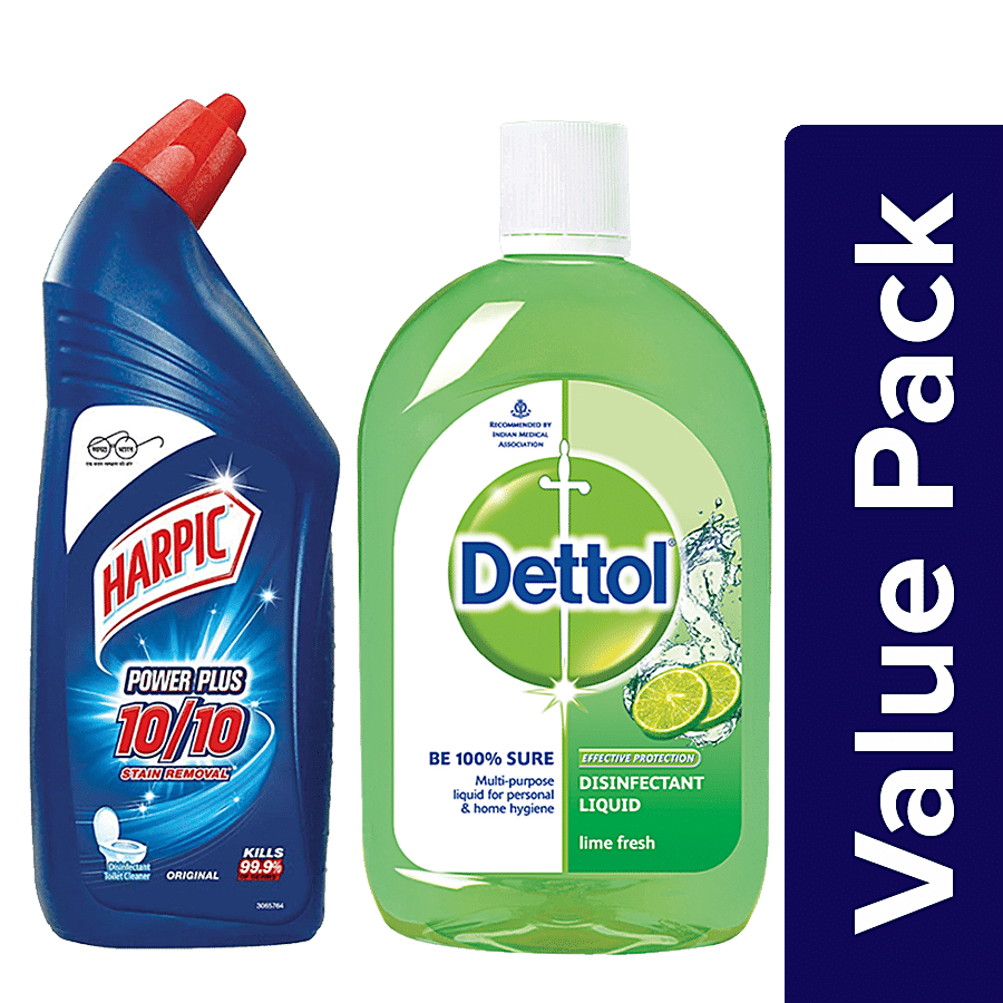 bb Combo Harpic Toilet Cleaner Original Power Plus 1 L + Dettol Disinfectant Liquid 1 L