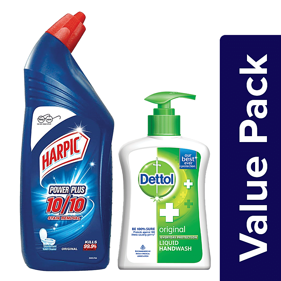 bb Combo Harpic Toilet Cleaner Original Power Plus 1L +Dettol Hand Wash Liquid Pump 200ml