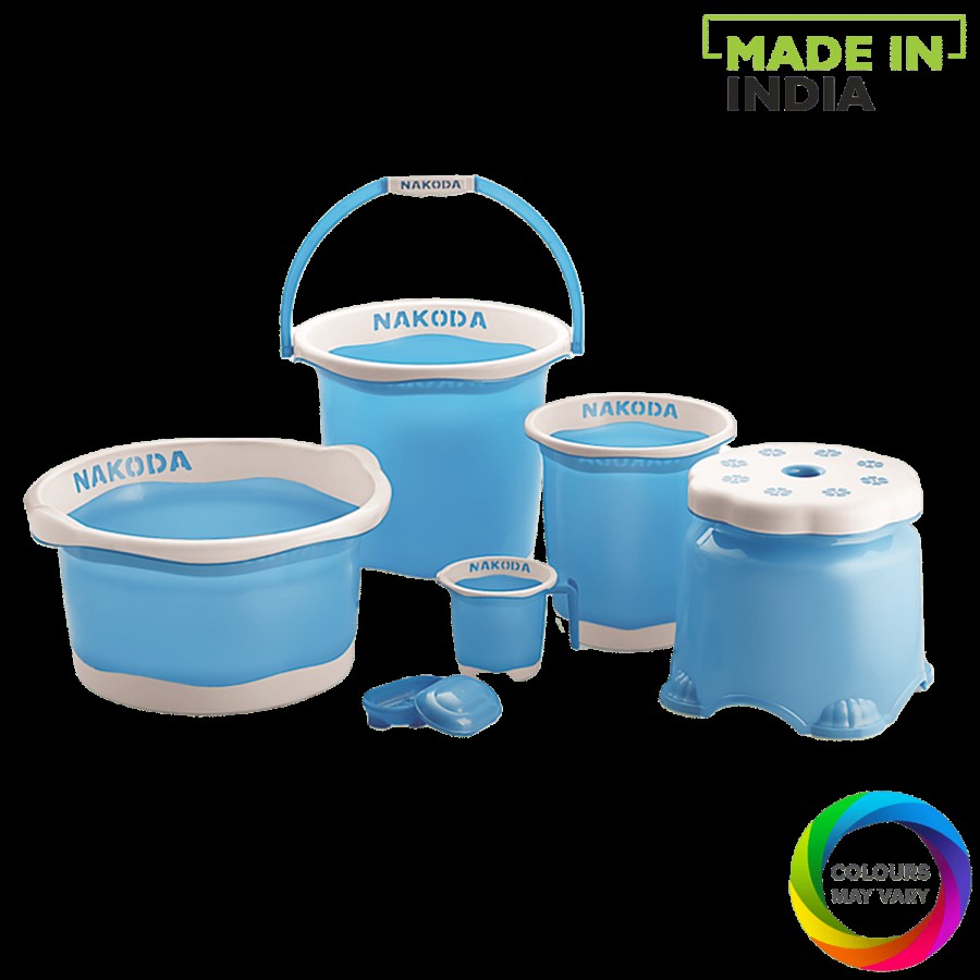 Nakoda Pixel Plastic Bathroom Set - Assorted Colour