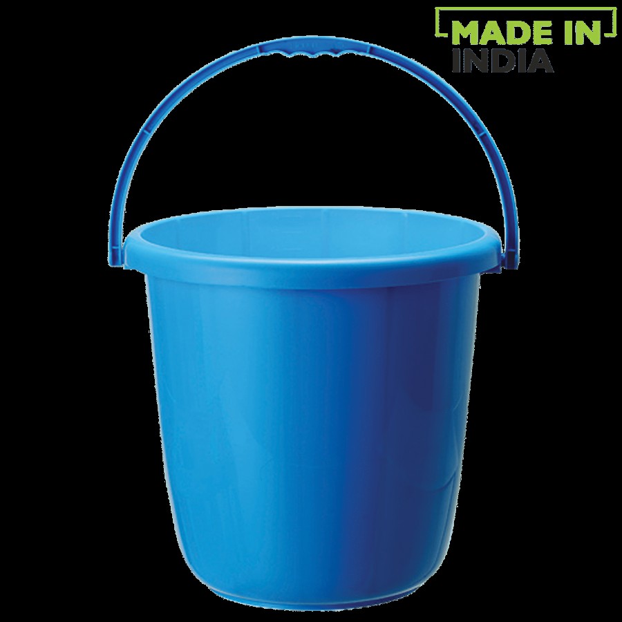 Ratan Plastic Bucket With Handle - Blue