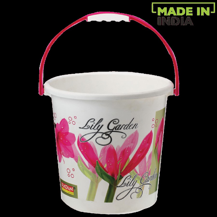 Ratan Plastic Bucket With Handle - Off Ivory