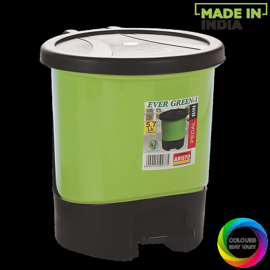 Aristo Evergreen Detachable Plastic Pedal Dustbin / Garbage Bin - Assorted Colour