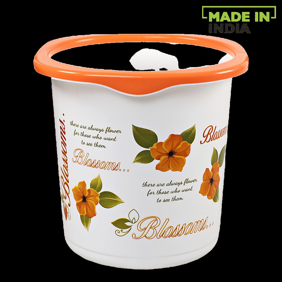 Cello Blossom Printed Plastic Dustbin / Garbage Bin - White & Orange