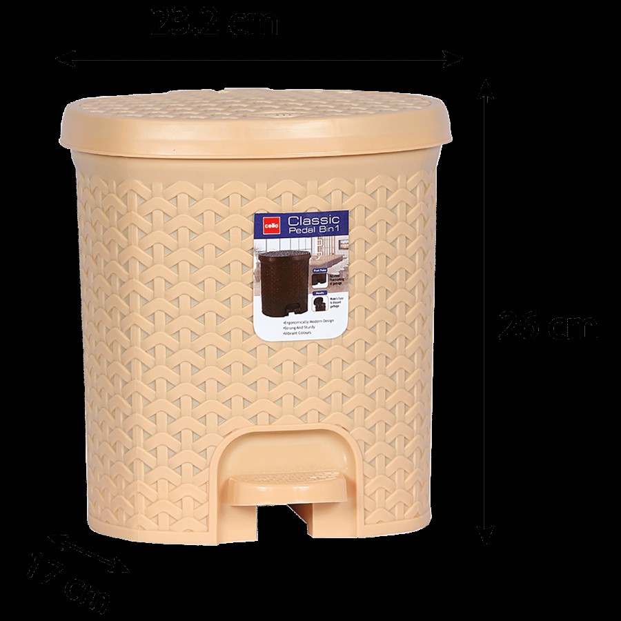 Cello Classic Plastic Dustbin / Garbage Bin - Beige