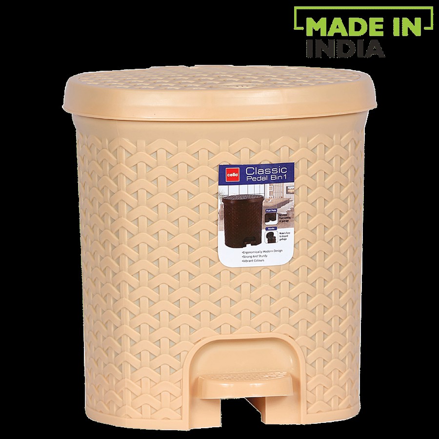 Cello Classic Plastic Dustbin / Garbage Bin - Beige